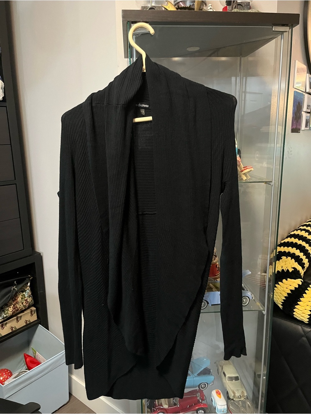 Le Chateau Black Open-Front Drape Cardigan